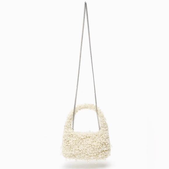 Zara pearl beaded embellished off white cream handbag purse with chain crossbody - Picture 6 of 7